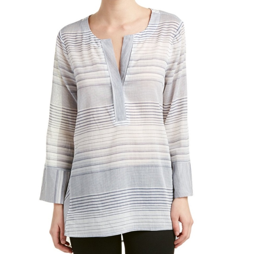 🪅NYDJ lightweight striped tunic top L Henley flowy resort coastal boho chic
